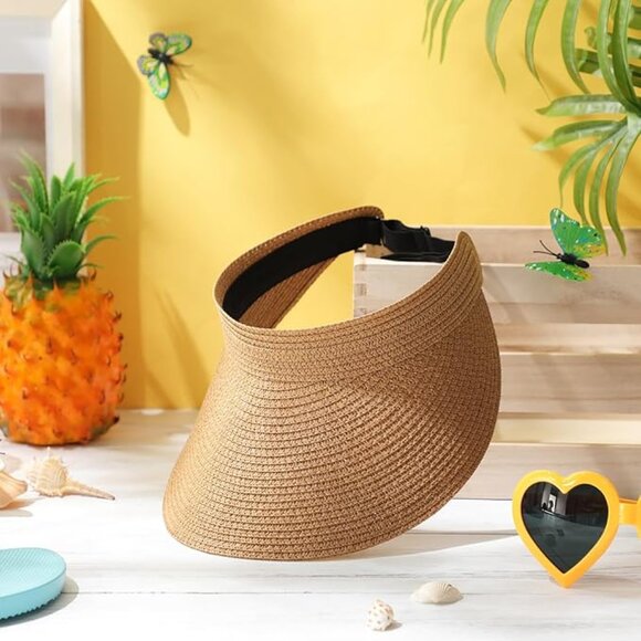 Sun Visor Hat for Women Wide Brim Straw Visors Beach Hat Ponytail main image 5
